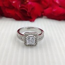 Princess Cut Halo Moissanite Engagement Ring, Round Cut Half Eternity Anniversary Ring, 925 Sterling Silver, Cubic Zirconia Ring
