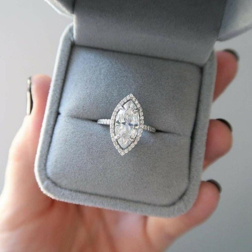  Marquise Cut  Halo Ring, Wedding  Marquise Cut  Anniversary Gift Ring, Vintage Ring, Promise Ring 
