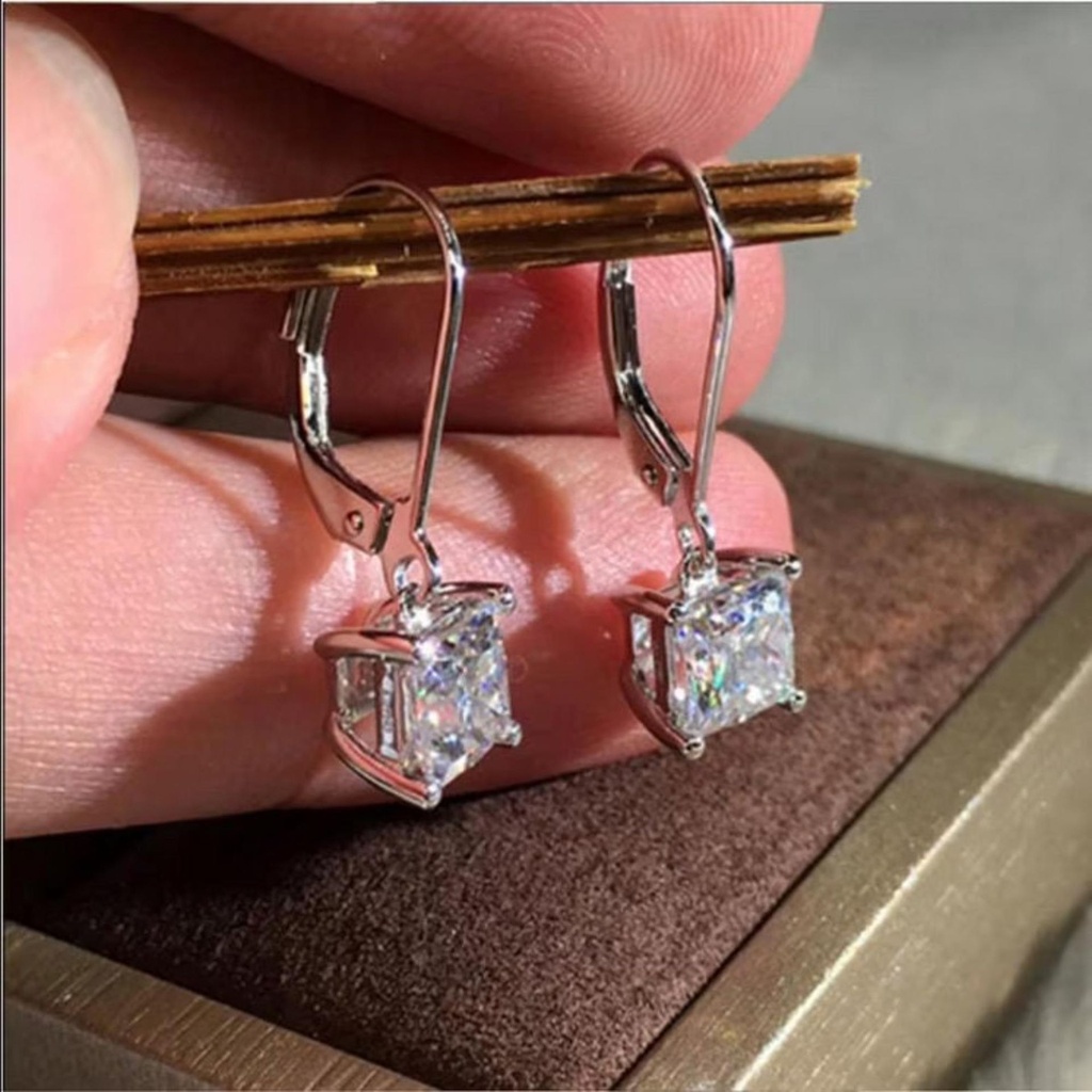 2 CT Princess Moissanite Huggies/Moissanite Square Huggies/Sterling Silver Huggies/Wedding Anniversary Gift for Women/Lever Back Earring