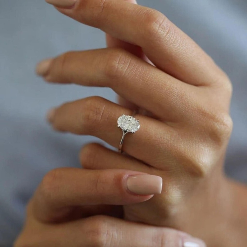 Moissanite Wedding Ring Colorless Oval Cut Moissanite Engagement Ring, 925 Sterling Silver Solitaire Diamond Ring, Anniversary Gift