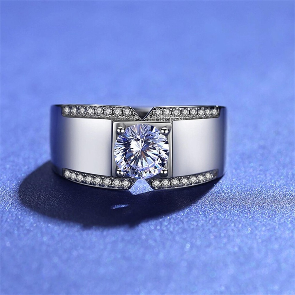 Moissanite Men ring 18K Gold Plated Silver.