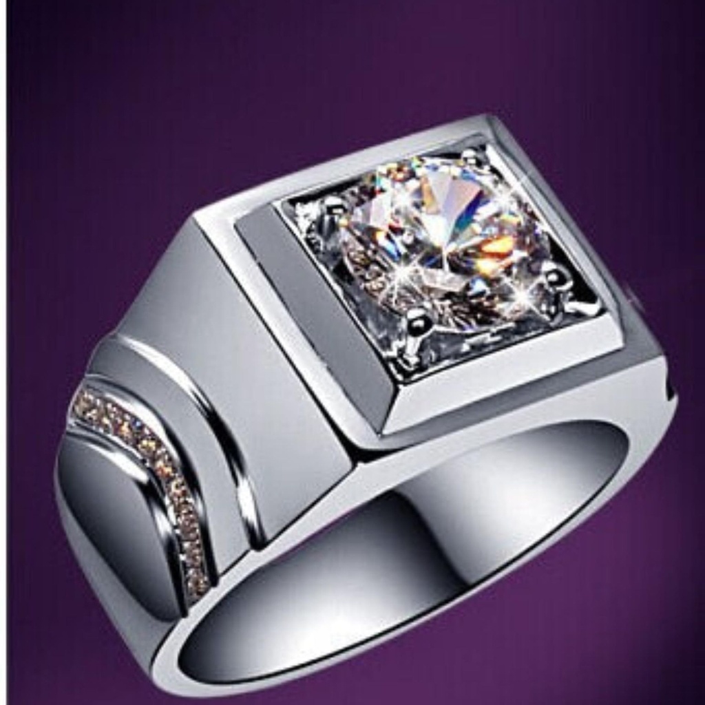 Luxury 18K White Gold Men's Ring 1Carat Moissanite Diamond D Color VVS1