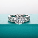 Round Brilliant Cut  White Cubic Zirconia 925 Sterling Silver Solitaire With Accents Wedding Ring Set For Women