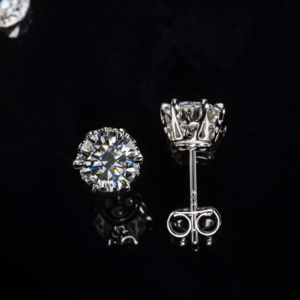  Round Cut White Cubic Zirconia 925 Sterling Silver Stud Earrings For Women