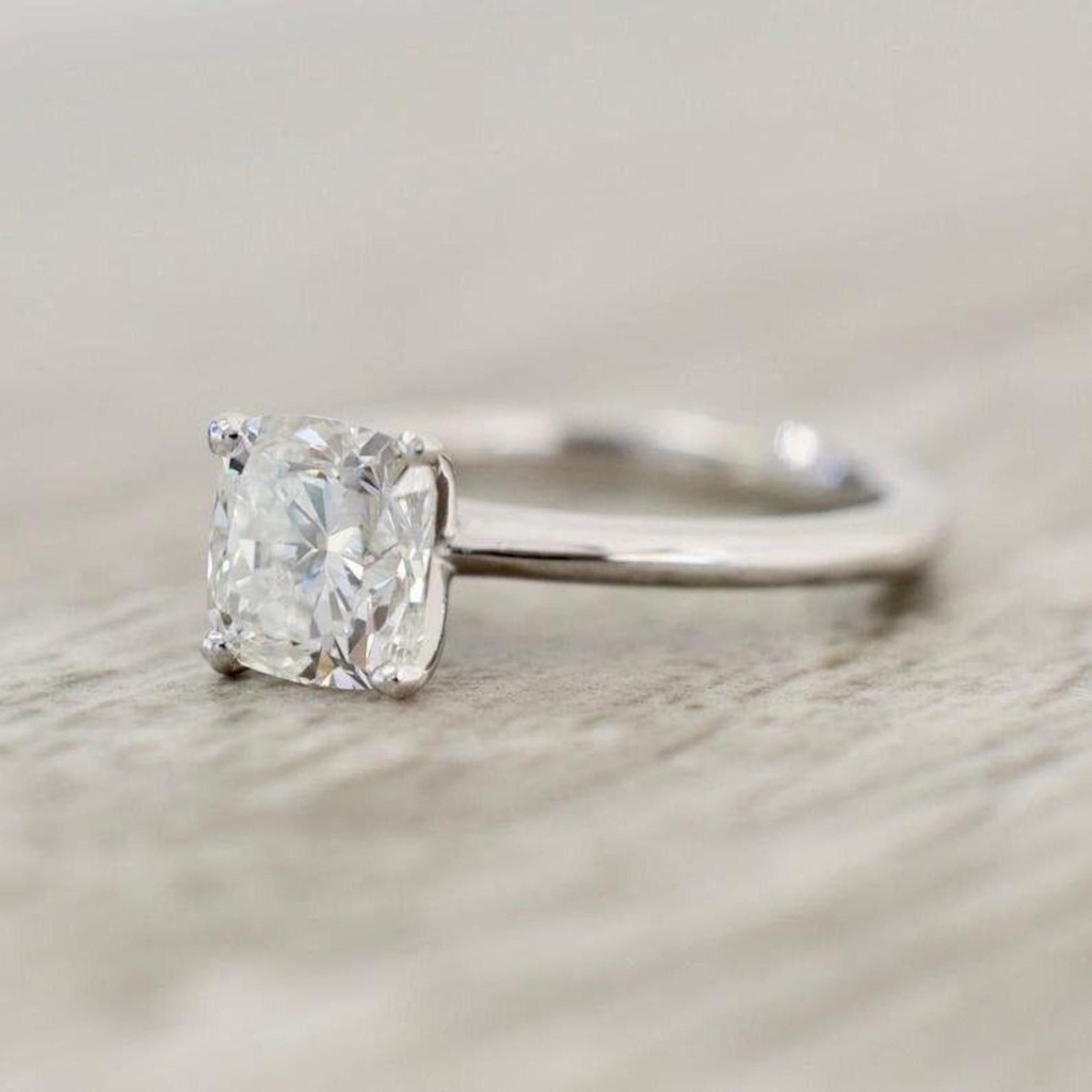 Cushion Cut Moissanite 4 Prong Solitaire Engagement Ring
