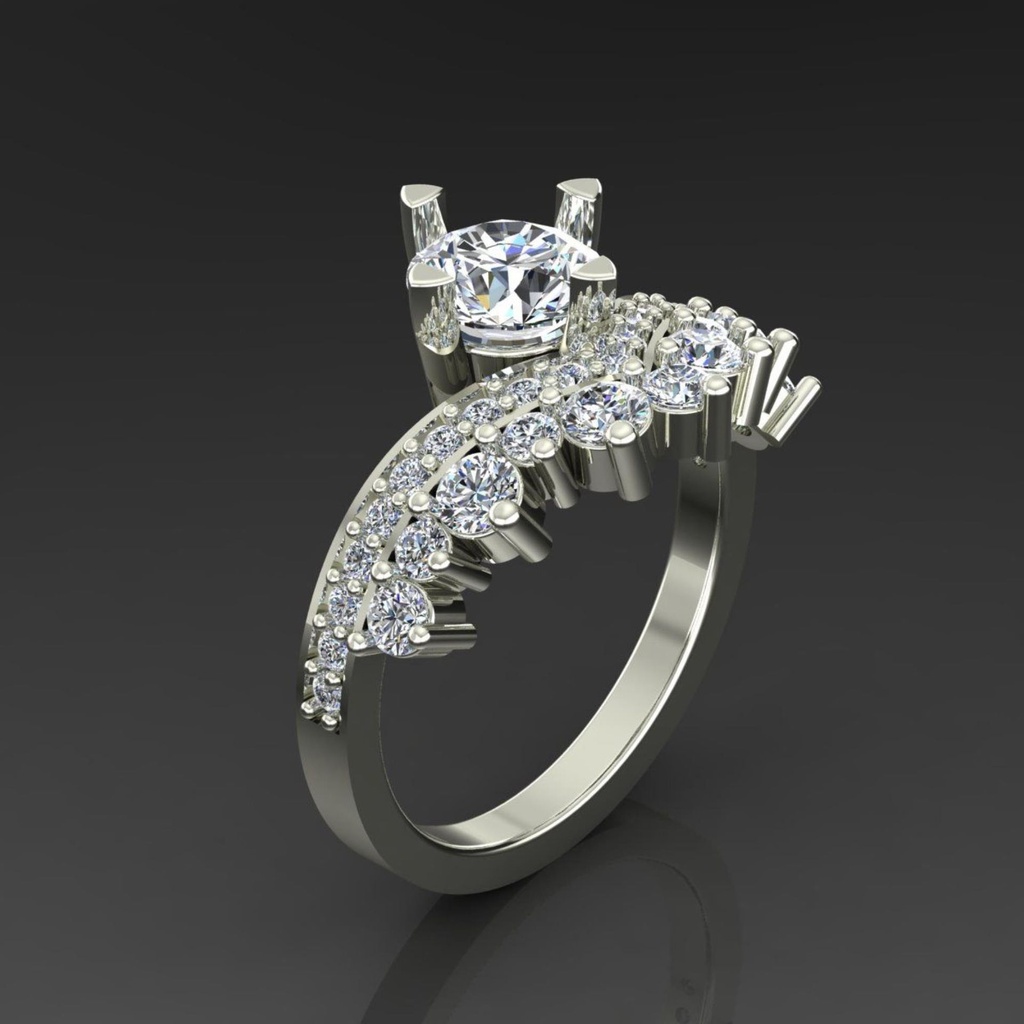 Round Cut Stone Halo Wedding Ring for Her