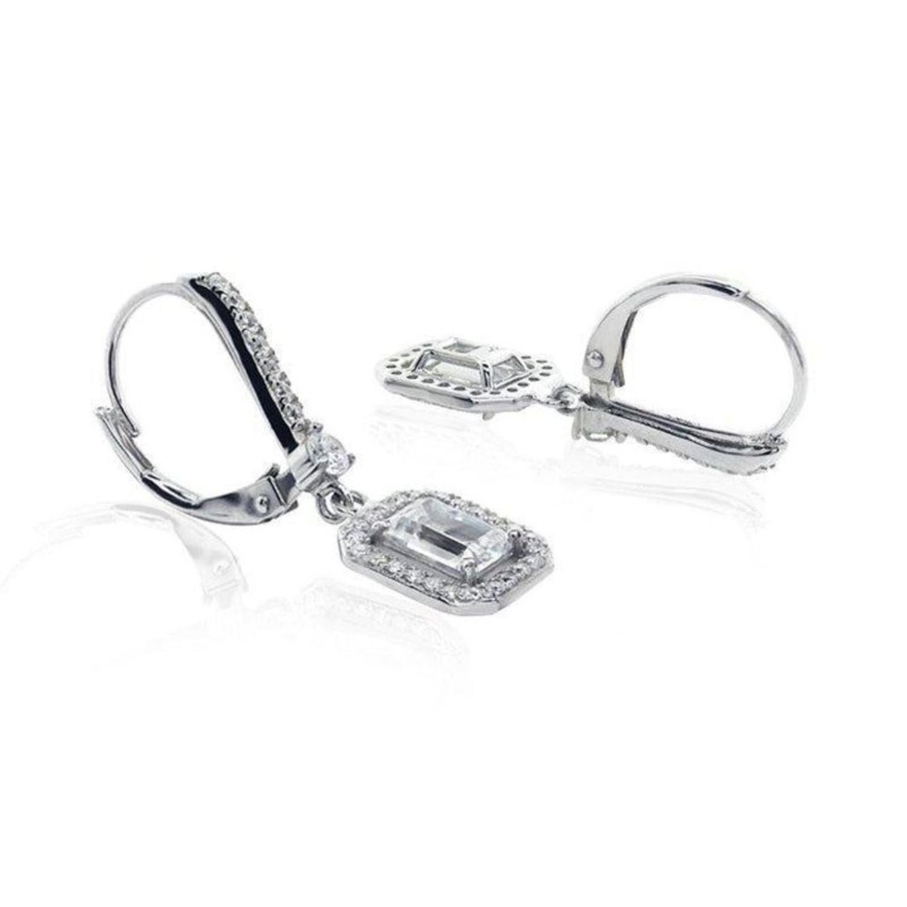  Emerald Cut Moissanite Drops/Dangle Earring For Women
