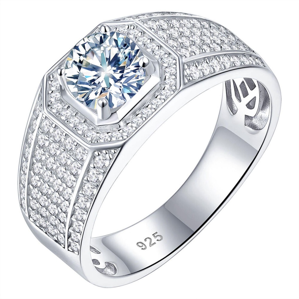  Moissanite Mens Pinky Wedding Rings Comfort Fit Ring Band Sterling Silver