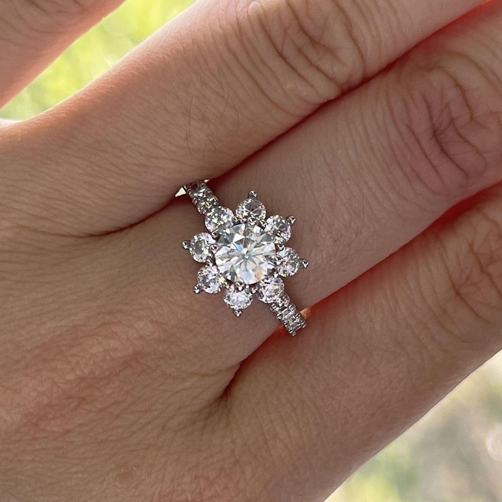 Flower Shape Engagement Ring / 18K Gold Plated Silver