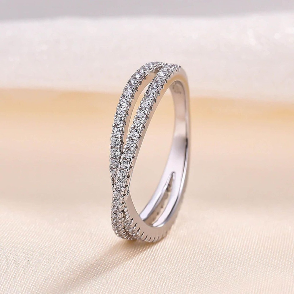Round Moissanite Cross Over Womens Band/3/4 Eternity Wedding Band/Solid 18K Gold Moissanite Band/Criss Cross Anniversary Gift For Her/X Ring