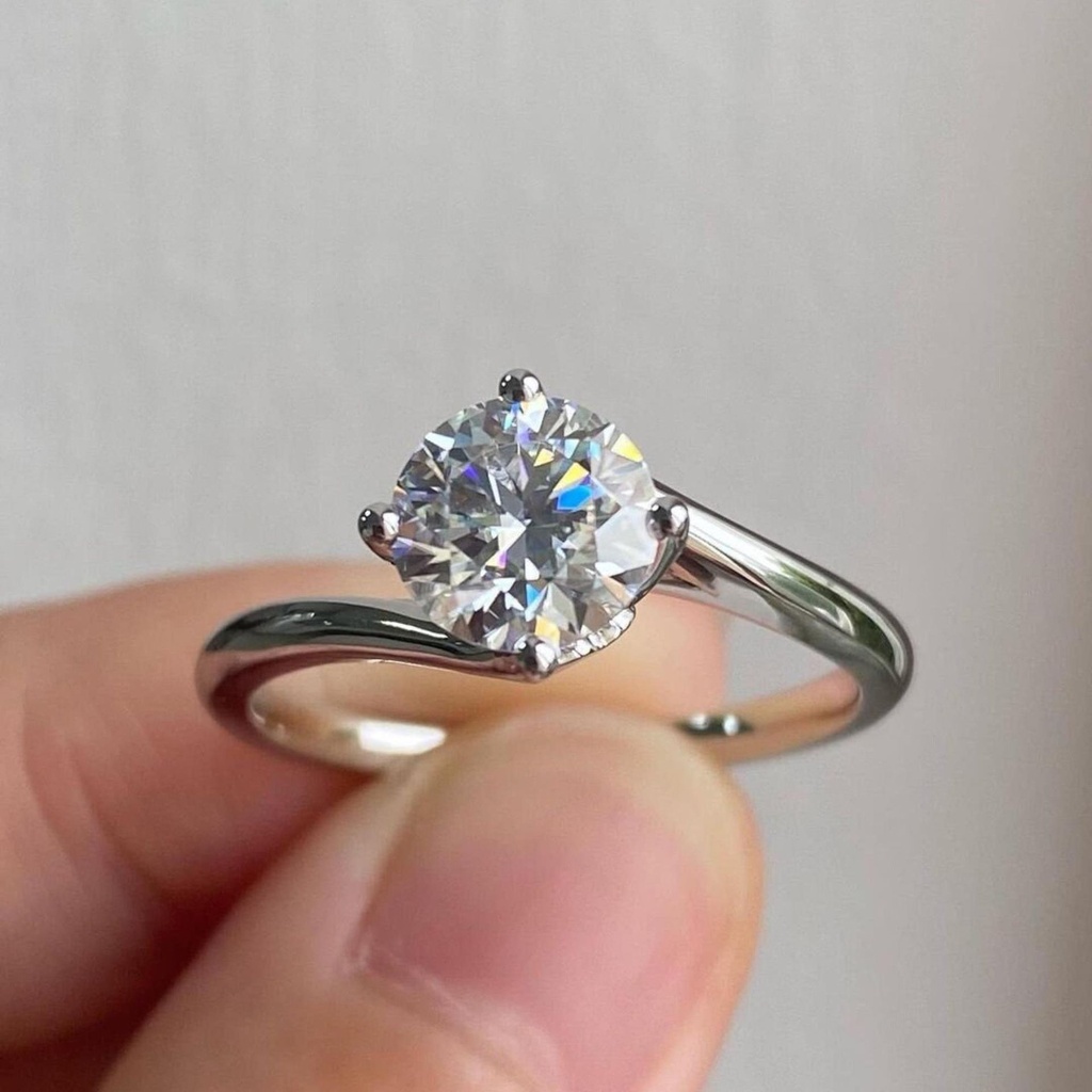  Round Cut Lab Grown Diamond Solitaire Ring, Bypass Swirl Engagement Ring, Round Brilliant Lab Created Diamond Bridal Wedding Ring