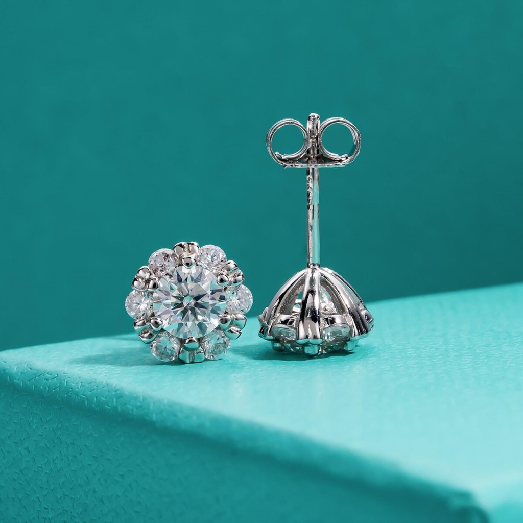 Diamond Stud Earring 18K Gold Plated Silver