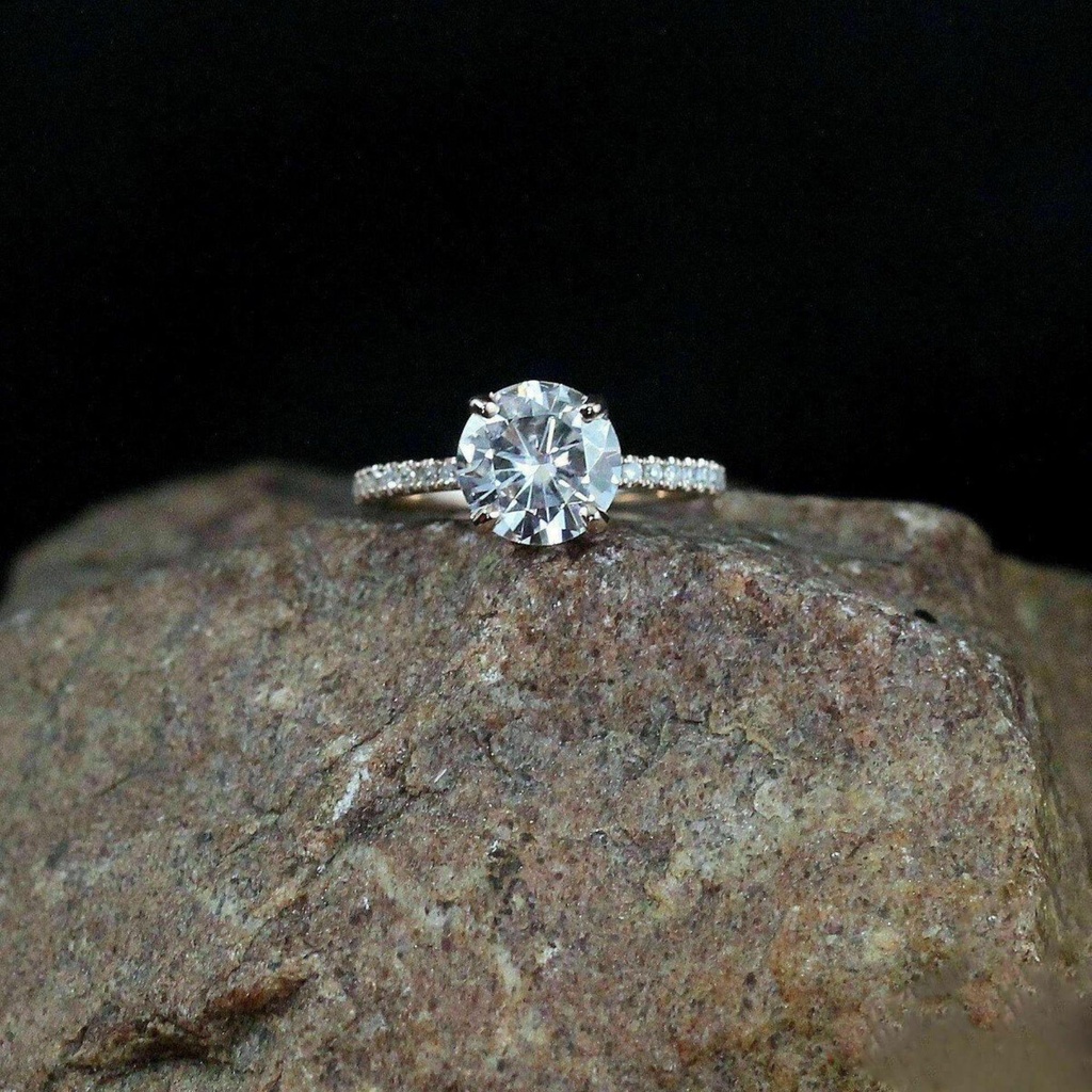 Hidden Halo Round Diamond Engagement Ring For Women