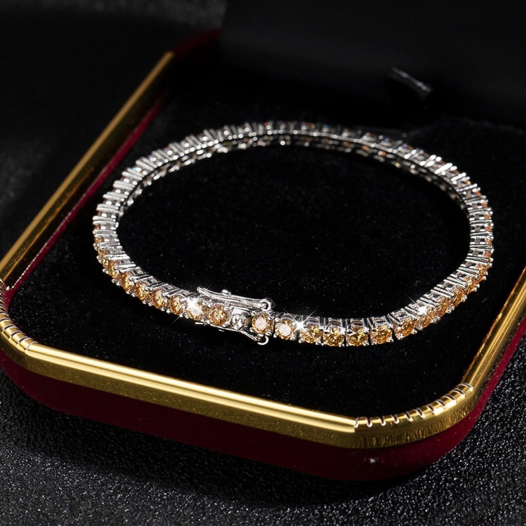 Champagne Color Tennis Bracelet, 18K White Gold Plated Silver