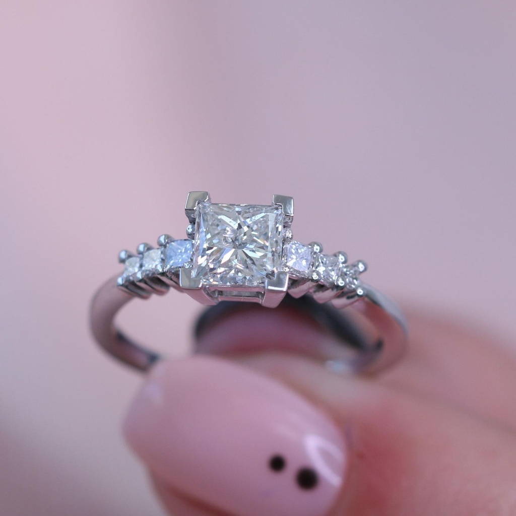 Diamond Ring, Princess Cut Gold Ring, Square Diamond Ring White Gold, Art Deco White Gold Ring