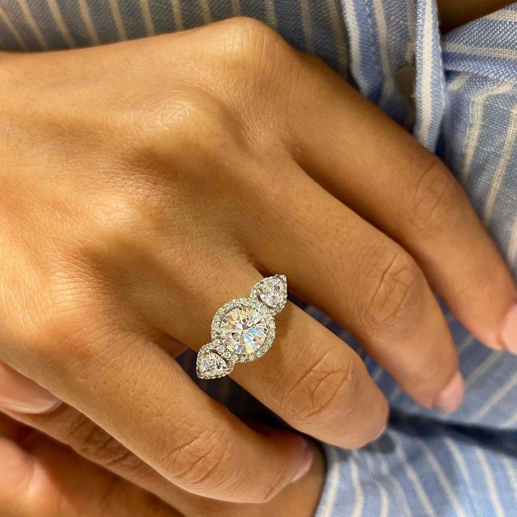 Three Stone Diamond Engagement Ring, IGI Certified, 14K White Gold, Unique Setting, Lab Grown Diamond Proposal Ring