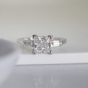 Princess Cut Colorless Moissanite Ring / Baguette Moissanite Side Stone Ring / Three Stone Moissanite Engagement Ring For Love