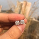 14K White Gold Cushion Cut Moissanite Earring Studs, Real Moissanite Push Back Studs | 4 Prong Anniversary Stud for Women