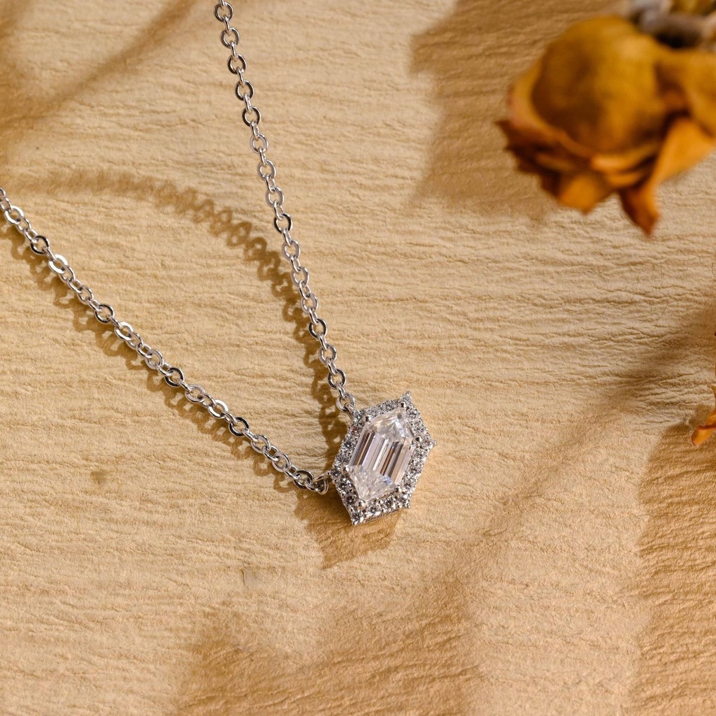 Solitaire Pendant Solid Gold Hexagon Moissanite Flower Pendant Necklace, Valentine's Day/ Anniversary/ Birthday Gift for Woman, Wife, Her