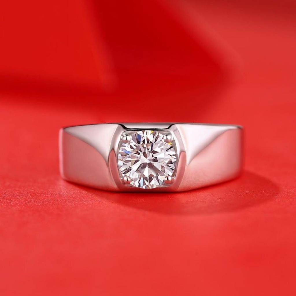 Genuine Men Ring White Gold Plated Silver