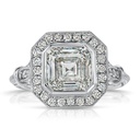 Art Deco Asscher Lab Grown Diamond Engagement Ring with Filigree Goldwork, 14K White Gold