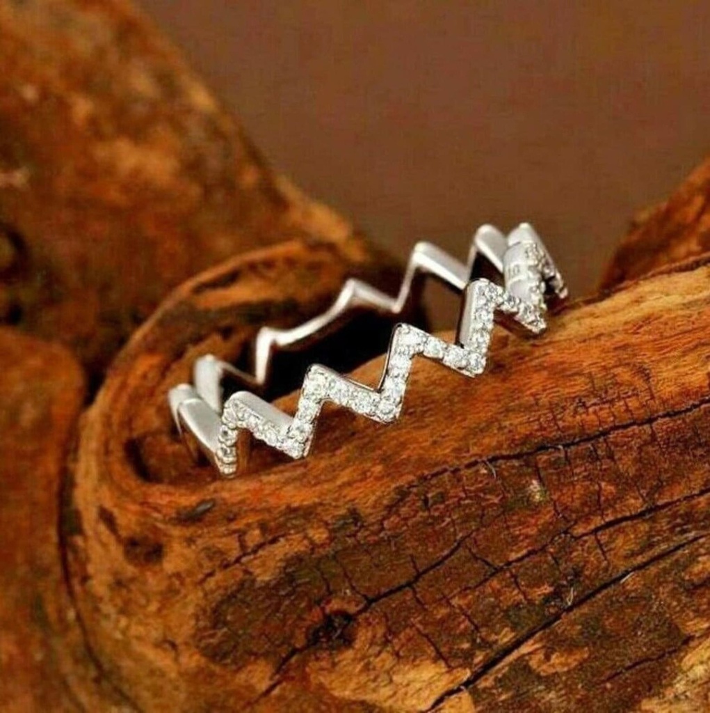 Zig Zag Eternity Wedding Band, Minimalist Diamond Band, Gift For Daughter Birthday, Zig Zag Ring for Anniversary Gift, Matching Band for Her