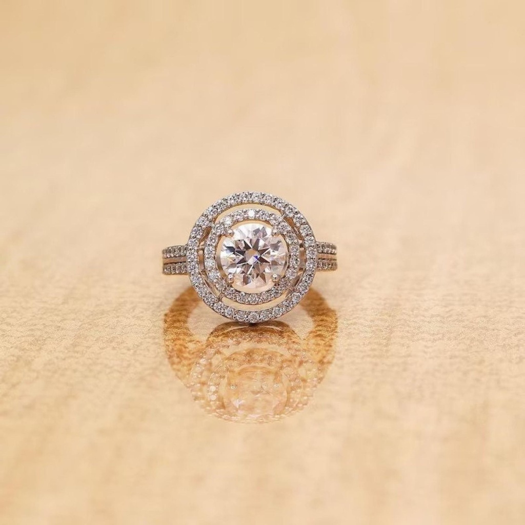Round Cut LAB Created Diamond Halo Engagement Ring, Vintage Diamond Halo Ring, Double Halo Ring, Lab Grown Diamond Engagement Ring