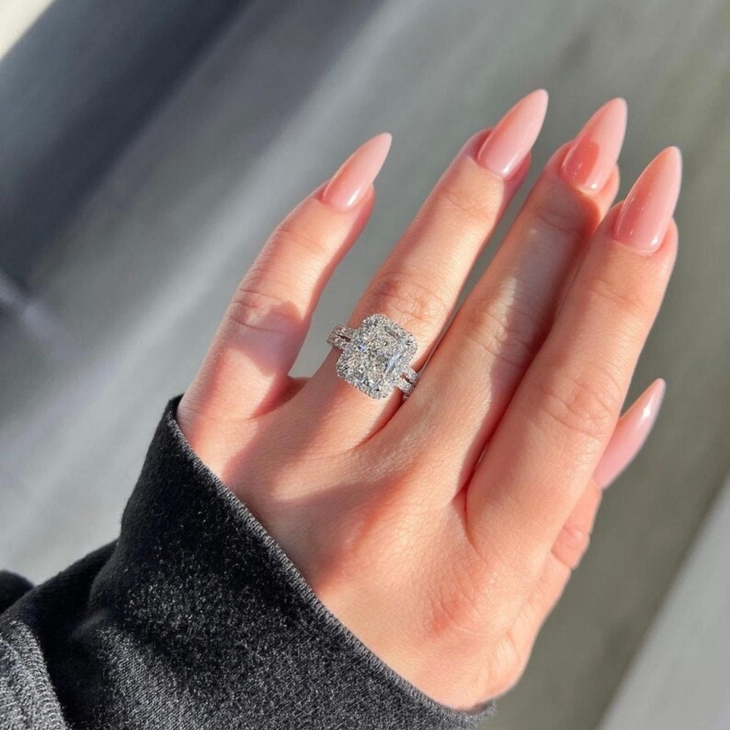 Radiant Cut Halo Engagement Ring With Split Shank Ring | Birthday / Anniversary Gift Ring For Women