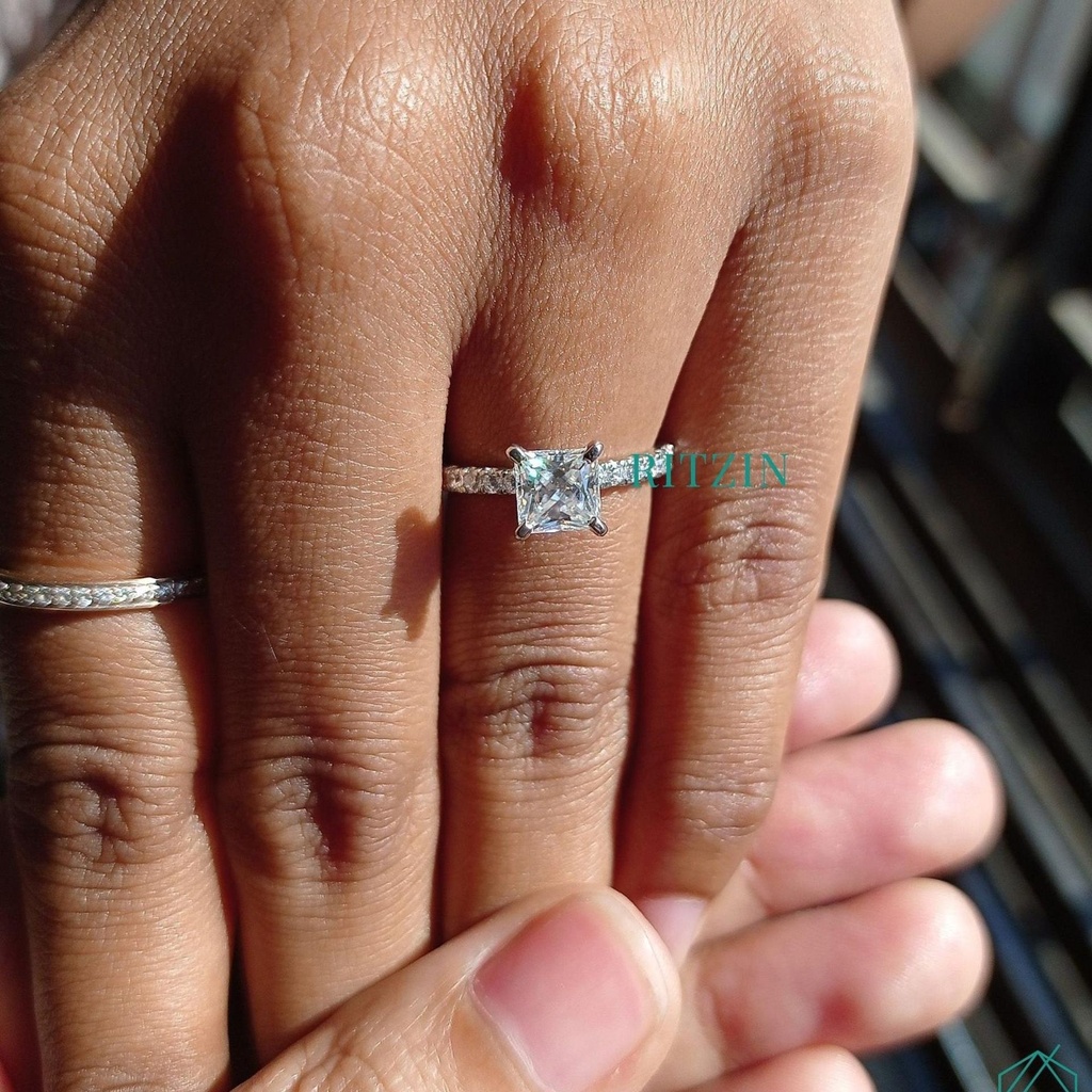  Princess Cut  Ring /Square Shape Hidden Halo Wedding Ring / 14K White Gold Ring / Ring For Women /Anniversary Gift