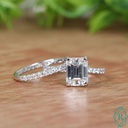 Emerald  Bridal Ring Set, 14K White Gold Bridal Set For Women, Vintage Wedding Ring Dainty Bridal Set, Classic Ring set