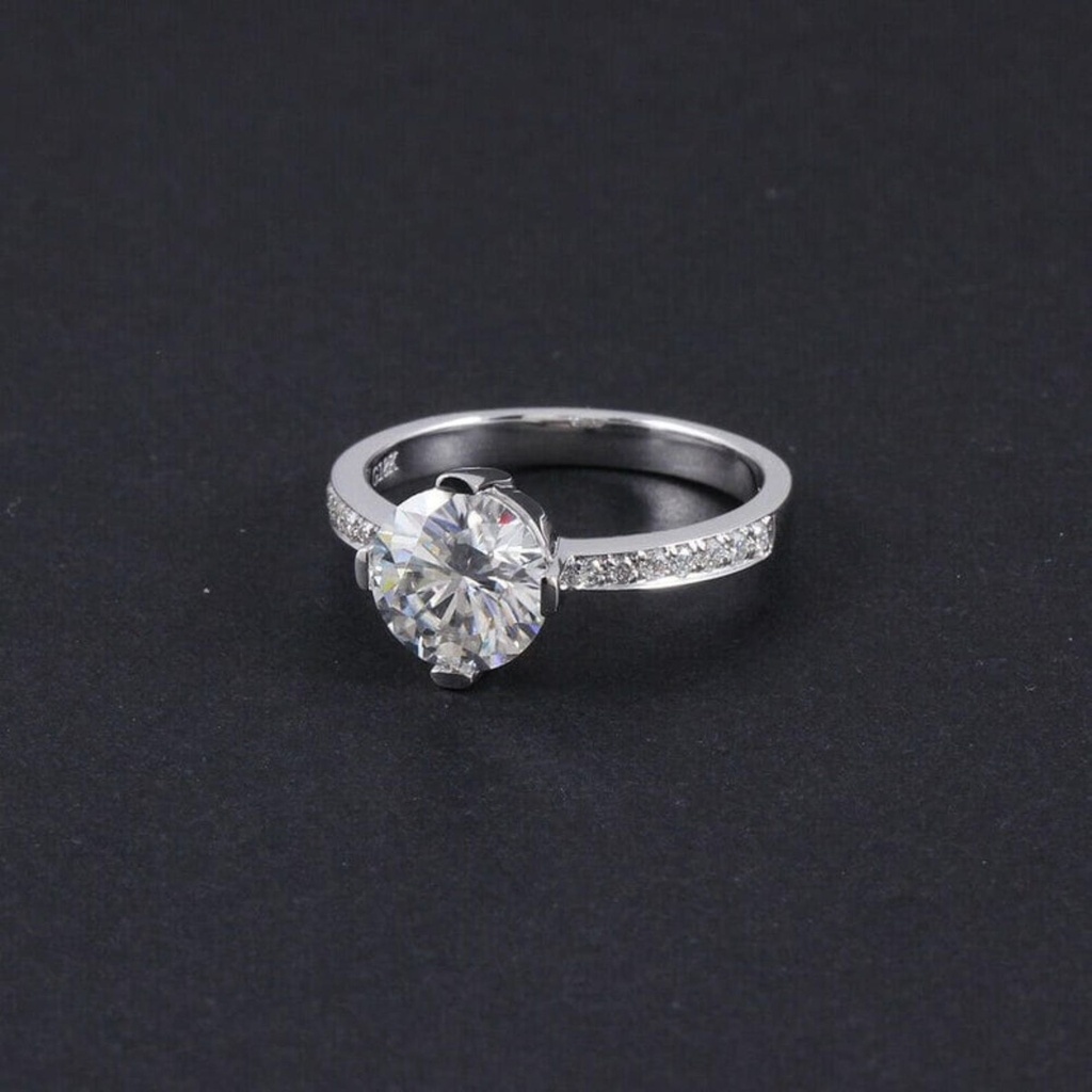 Round Moissanite Solitaire Ring, Silver Engagement Ring, Woman Ring, 4 prong Moissanite Diamond Ring, Wedding Anniversary Ring