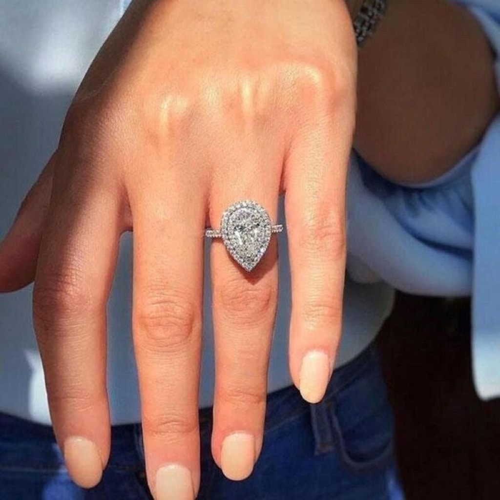  Pear Cut Diamond Ring, Pear Halo Diamond Ring, Lab Grown Diamond Ring, 10K/14K White Gold Engagement Ring For Her, Anniversary Gift