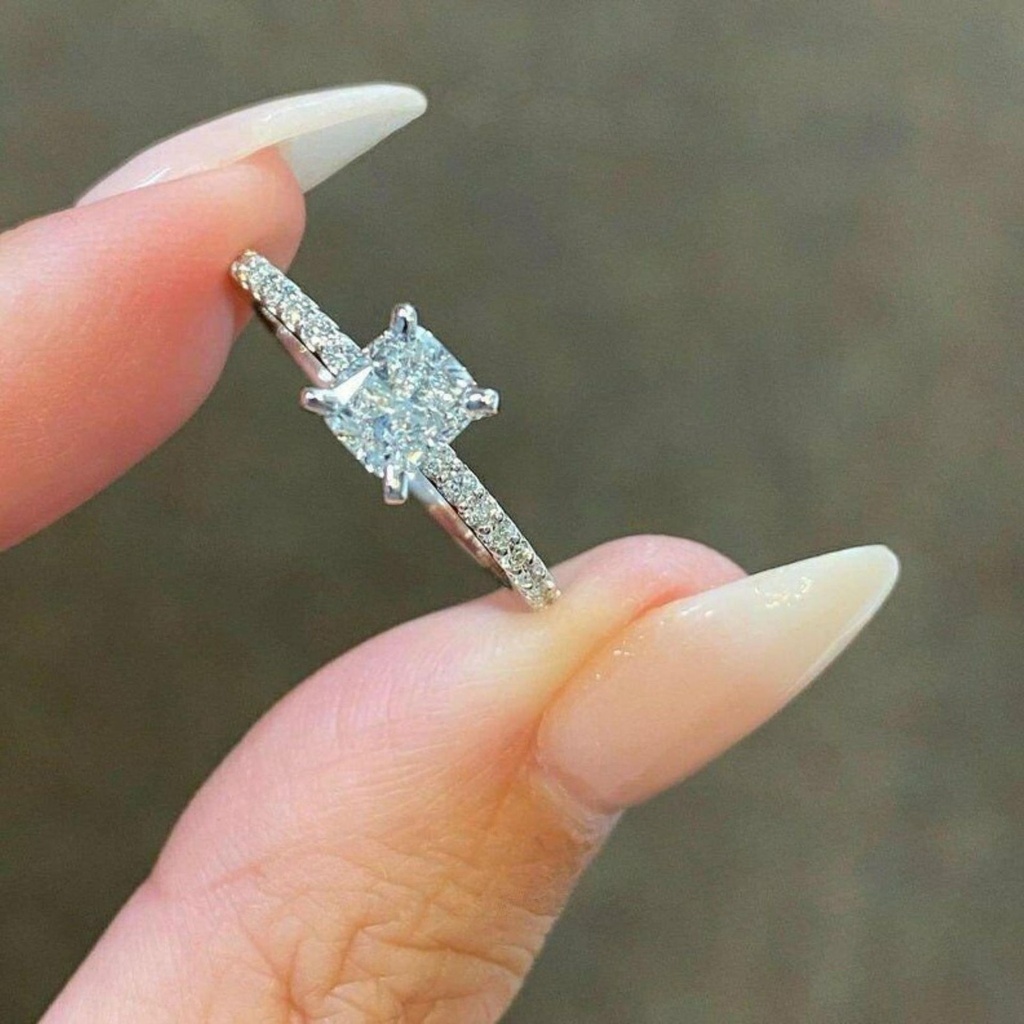 Cushion Cut  Engagement Ring, 14K White Gold Wedding Ring Diamond Ring, Bridal Ring, Gift For Wife