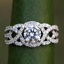 TWIST OF FATE - 14k White gold - Diamond Engagement Ring - Halo - Unique - Swirl - Pave - Bp024