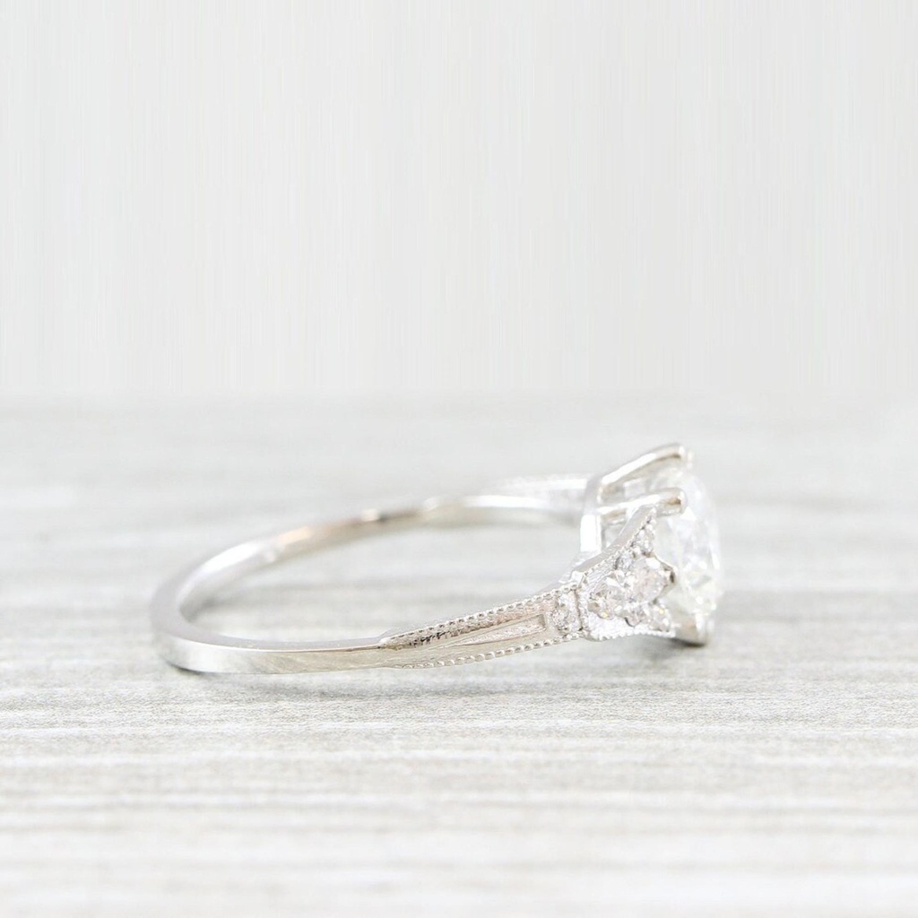 Moissanite and diamond engagement ring antique 1920s inspired handmade in white/rose/yellow gold or platinum