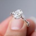 Solitaire With Accents Ring, 1.50CT Oval Cut Moissanite Wedding Ring, Flush Set Diamond Engagement Ring, Solid 14K Gold Ring For Wife