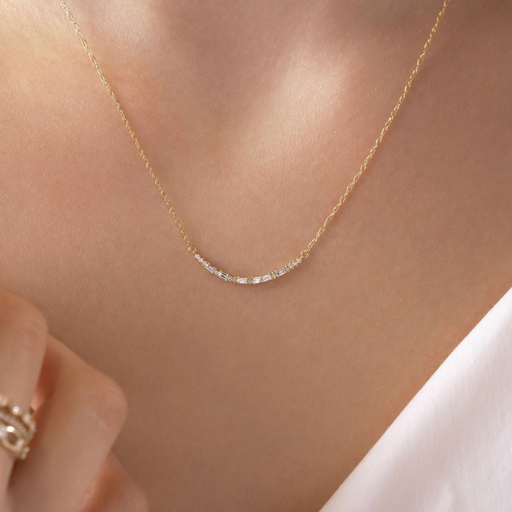 Baguette Moissanite Pendant, 14K Gold, Baguette Round Moissanite Pendant, Dainty Cluster Necklace, Perfect Gift For Her, Minimalist Pendant
