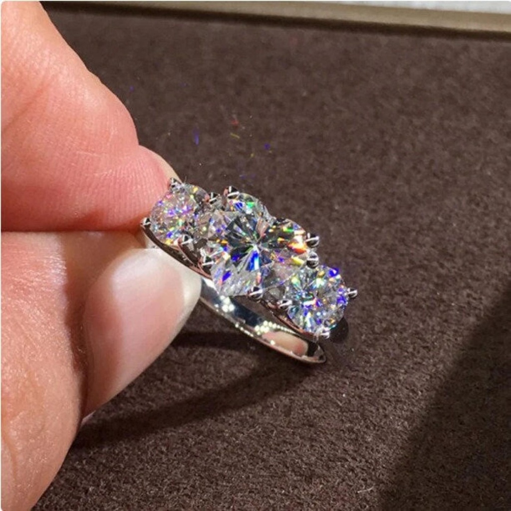  Heart  Engagement Ring Round Three Stone Ring Round Cut Wedding Ring Heart Cut &amp; Round Diamond Wedding Ring Proposal Ring