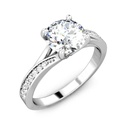 Solitaire With Accents  White Round Cut Cubic Zirconia In 925 Sterling Silver Ring For Engagement