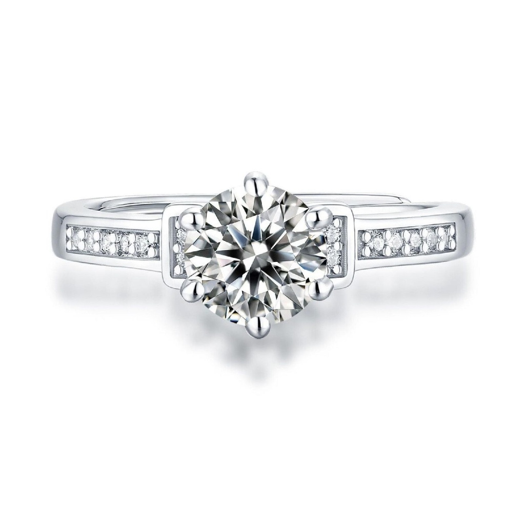 Solitaire Accents Brilliant Round Cut White Cubic Zirconia In 925 Sterling Silver Ring For Engagement