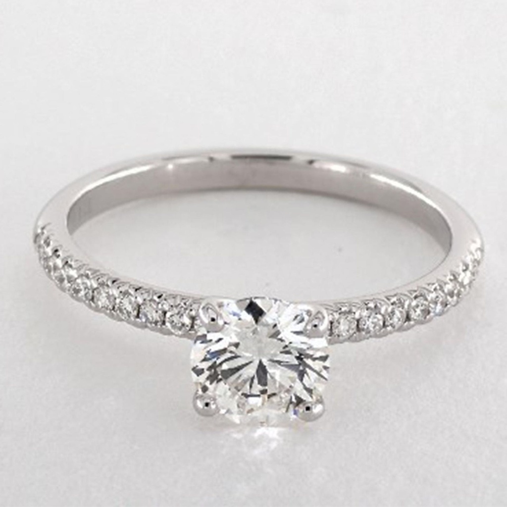 Solitaire With Accents White Round Cut Cubic Zirconia In 925 Sterling Silver Ring For Engagement