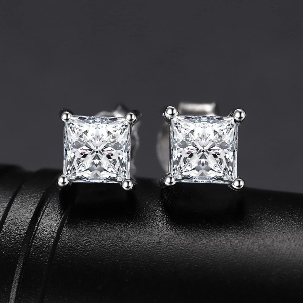 Princess Cut White Cubic Zirconia 925 Sterling Silver Stud Earrings