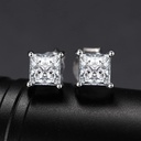 Princess Cut White Cubic Zirconia 925 Sterling Silver Stud Earrings