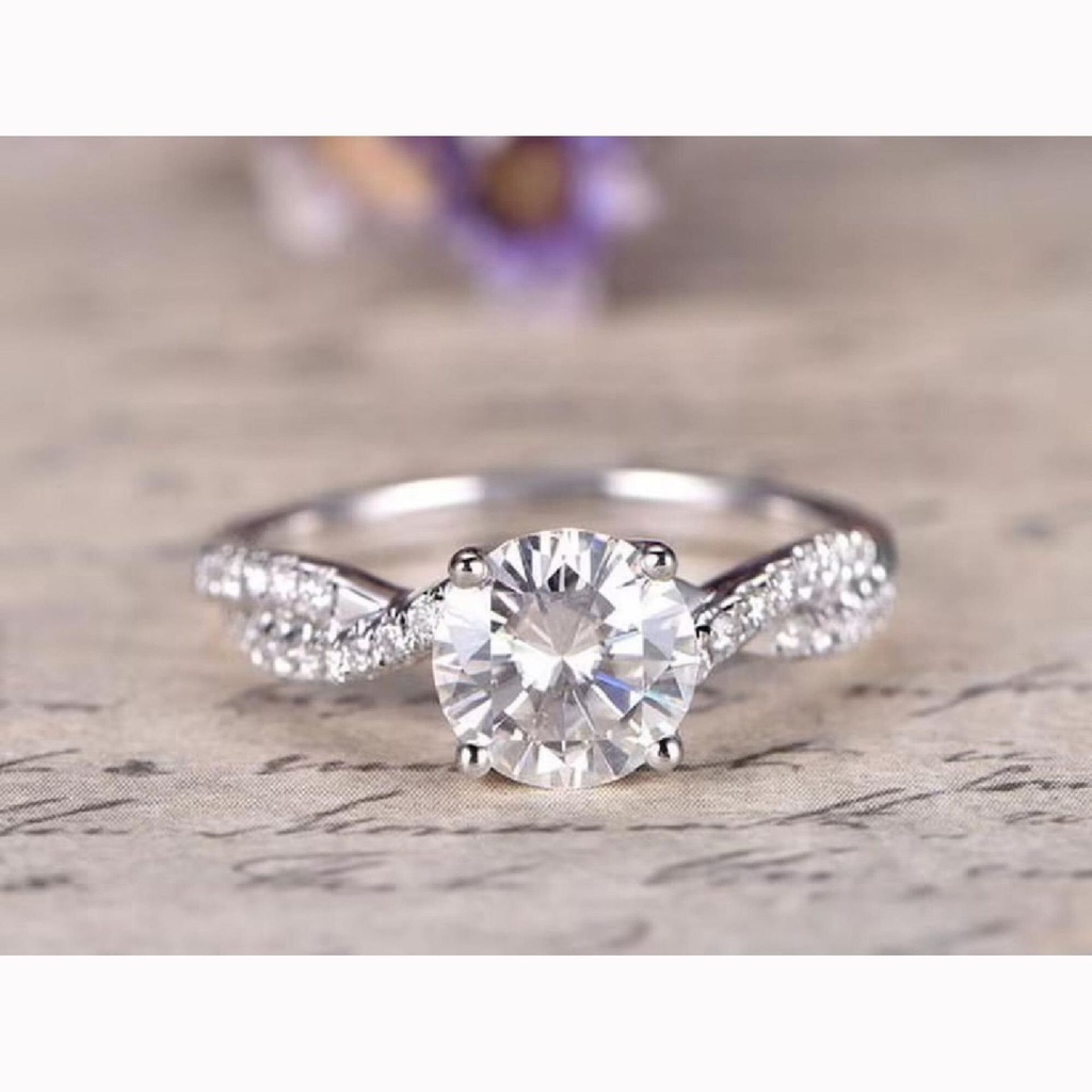 Solitaire White Round Cut Cubic Zirconia In 925 Sterling Silver Ring For Engagement