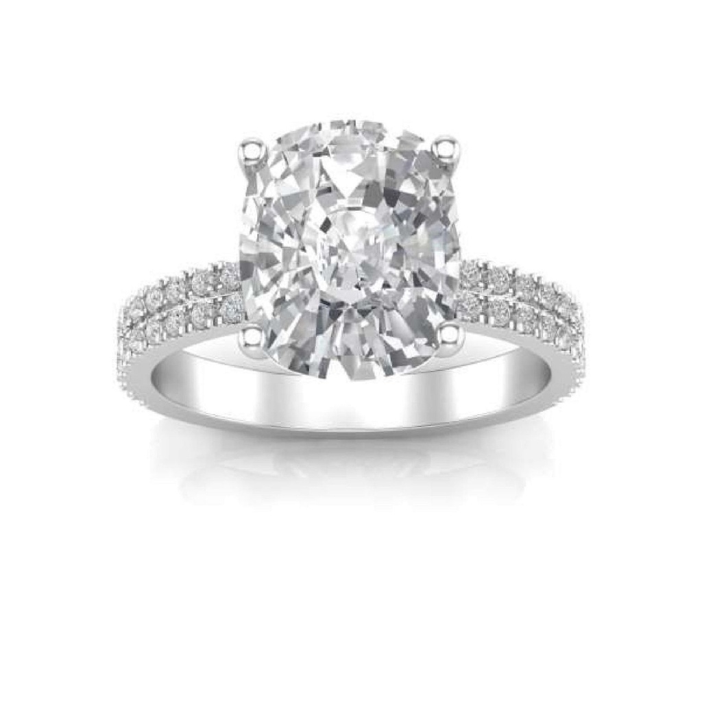Solitaire With Accents Elongated Cushion Cut White Moissanite In 925 Sterling SilverEngagement