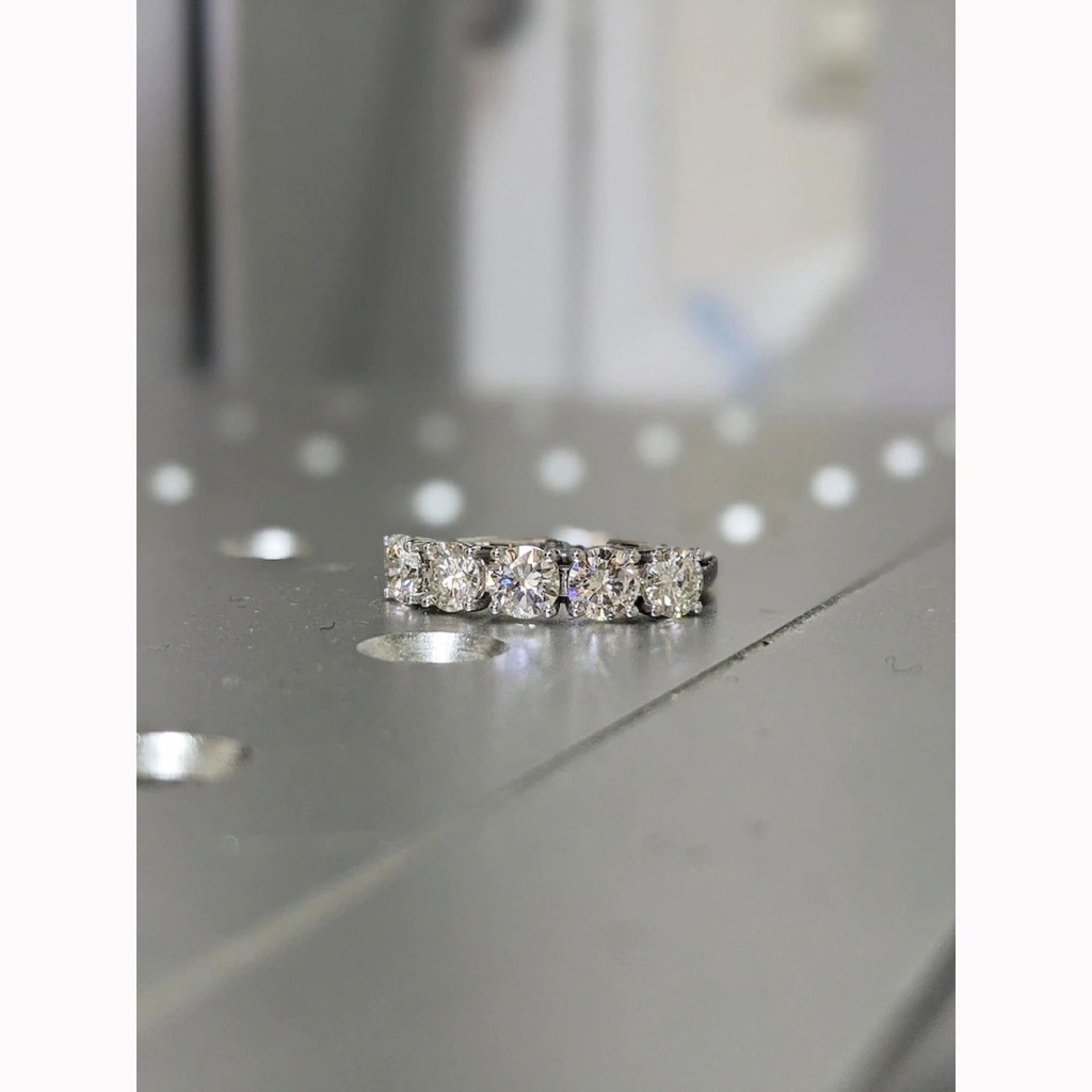 5 Stone White Round Cut Cubic Zirconia In 925 Sterling Silver Ring For Engagement
