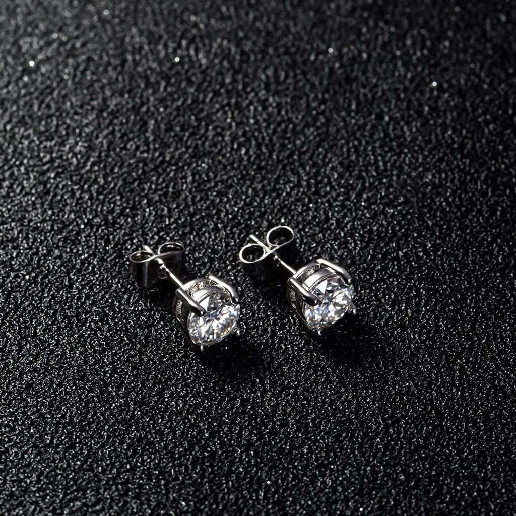  Round Brilliant Cut White Cubic Zirconia 925 Sterling Silver Stud Earrings