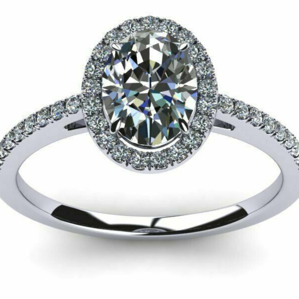 Halo Moissanite Engagement Ring Oval Cut For Women 