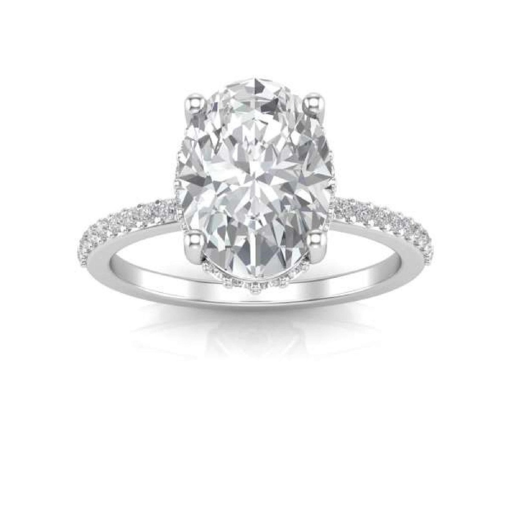 Hidden Halo Oval Cut White In 925 Sterling Silver Ring For Women's Engagement