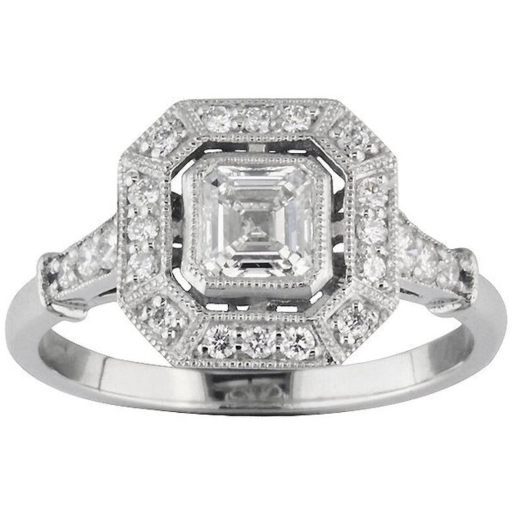 Asscher Cut Lab Created Diamond Halo Engagement Ring, Asscher Lab Grown Diamond Cluster Wedding Ring,14K Solid Gold Ring for Her